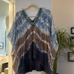 Hale Bob sheer top, blue,tan & white top. Flowy & light